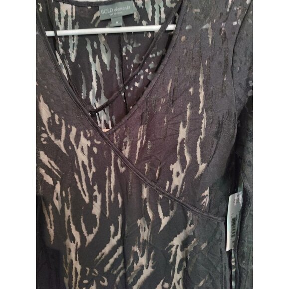 Black Lace Sexy Long Sleeve Animal Print Bodycon Midi Dress Bold Elements M NWT - Picture 9 of 13